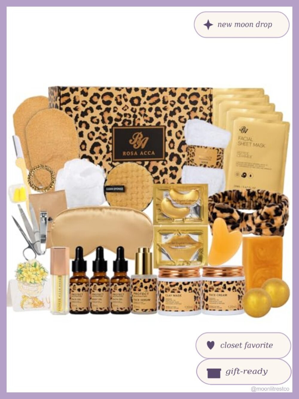 32 Pc Leopard Facial Skin Care Gift Set Spa Kit Sheet Mask Bath Body Set